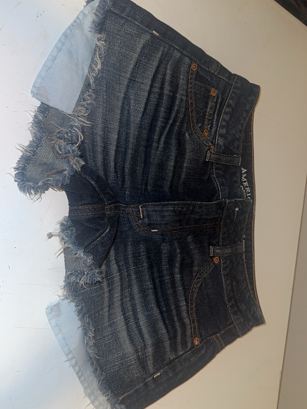 American Eagle Outfitters Dark Indigo Frayed Hem Denim Shorts
